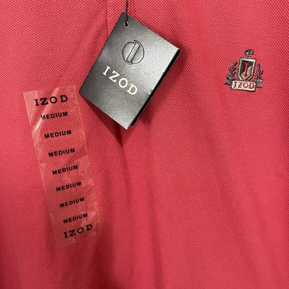 IZOD Basix Pique Polo Shirt Men’s Size M Red Cotton Knit Short Sleeve NEW - Picture 4 of 7